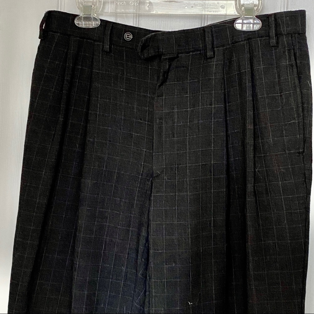 Mens Lauren Plaid Windowpane Wool Cuffed 36x30 Charcoal